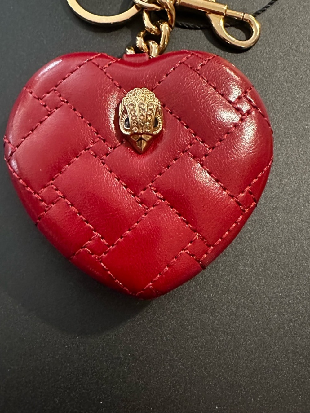 Kurt Geiger Red Quilted Heart Double Sided Keyring Mirror with Gold Hardware - Picture 7 of 9